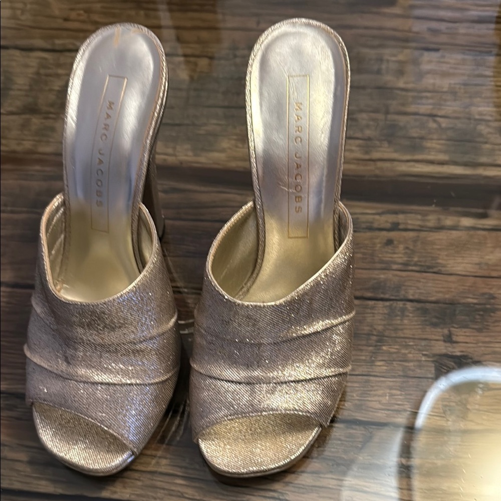 Marc Jacobs Silver Mules with Metallic Sheen
